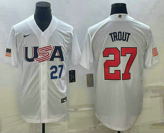 Mens USA Baseball #27 Mike Trout Number 2023 White World Baseball Classic Replica Stitched Jersey,We sell and wholesale Mens USA Baseball #27 Mike Trout Number 2023 White World Baseball Classic Replica Stitched Jersey on line form chian!